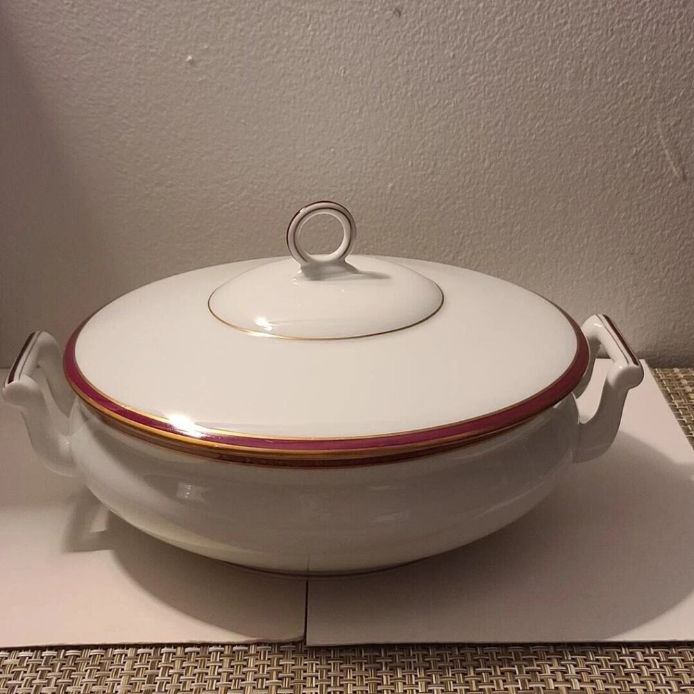 Vintage Limoges of France Chastagner White Covered Handled Serving Dish